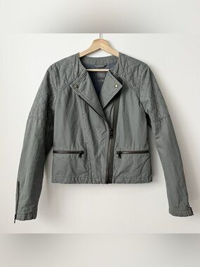 Gap Women's Quilted Moto Vintage Flight Jacket Size 10 Gray Cotton Biker Boho